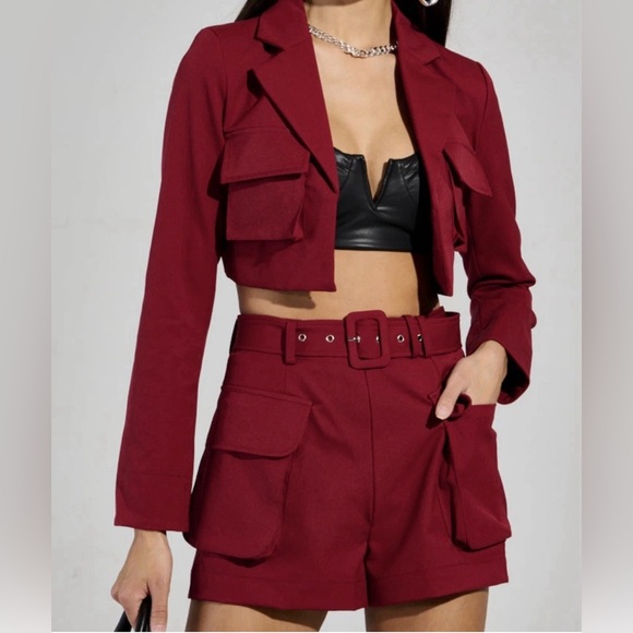 NWT AKIRA Stylish Burgundy Jacket and Shorts Set size XL